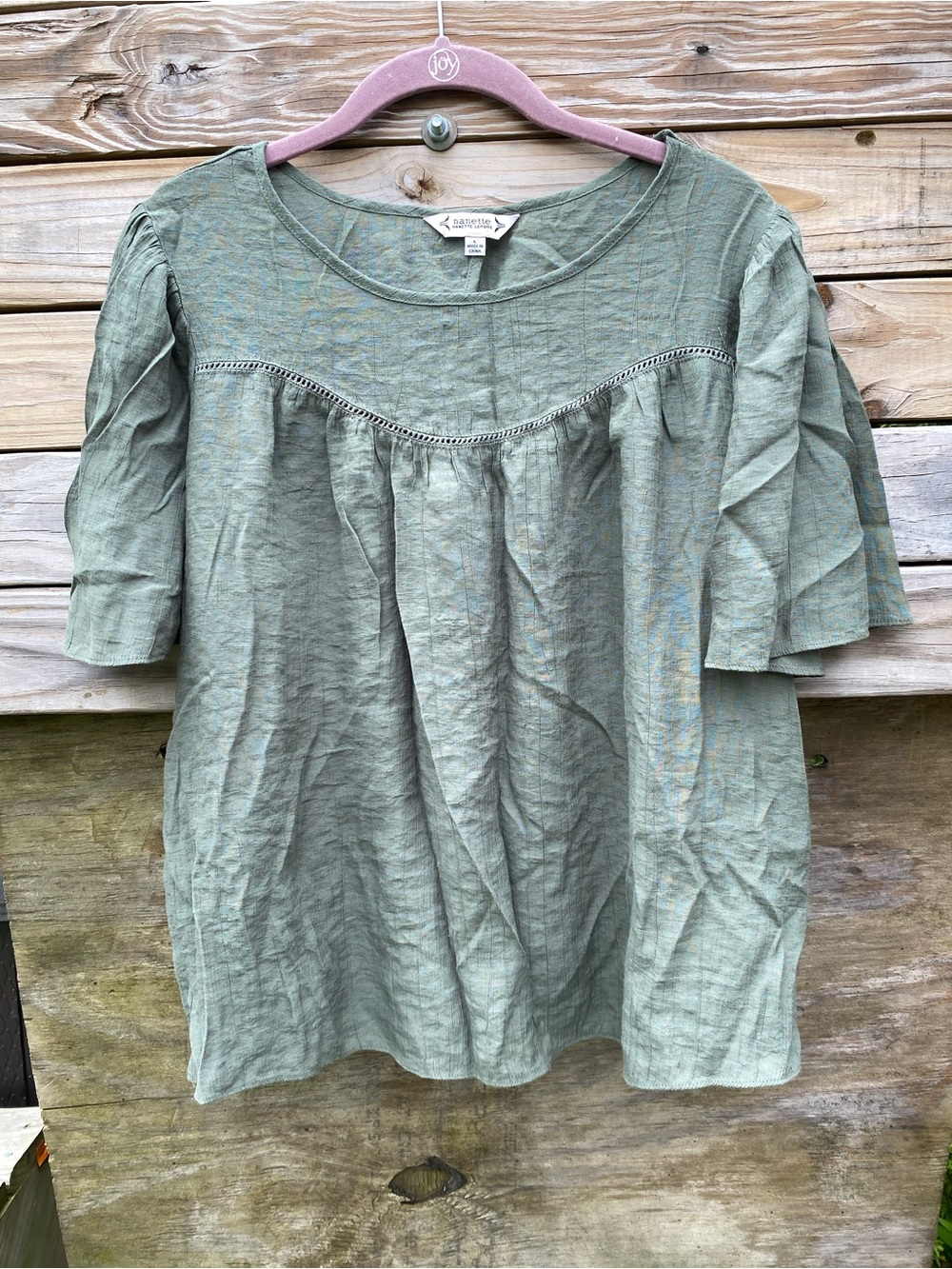Nanette Lepore Olive Green Light weight and Flowy Peasant Blouse Size Large